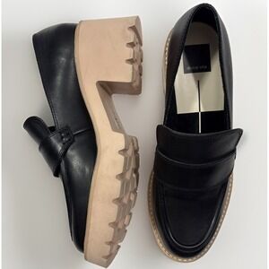 Dolce Vita Halona Black Leather Chunky Platform Lug Sole Loafers Women's Size 9